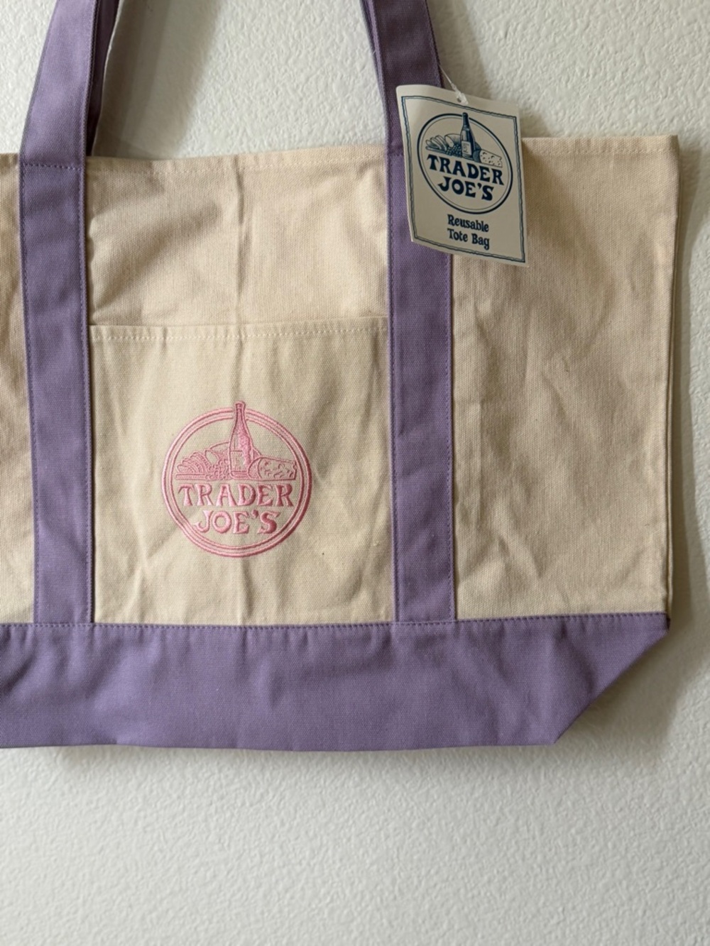 NWT Trader Joe’s Pastel Lavender Large Canvas Tote Bag - Picture 2 of 2